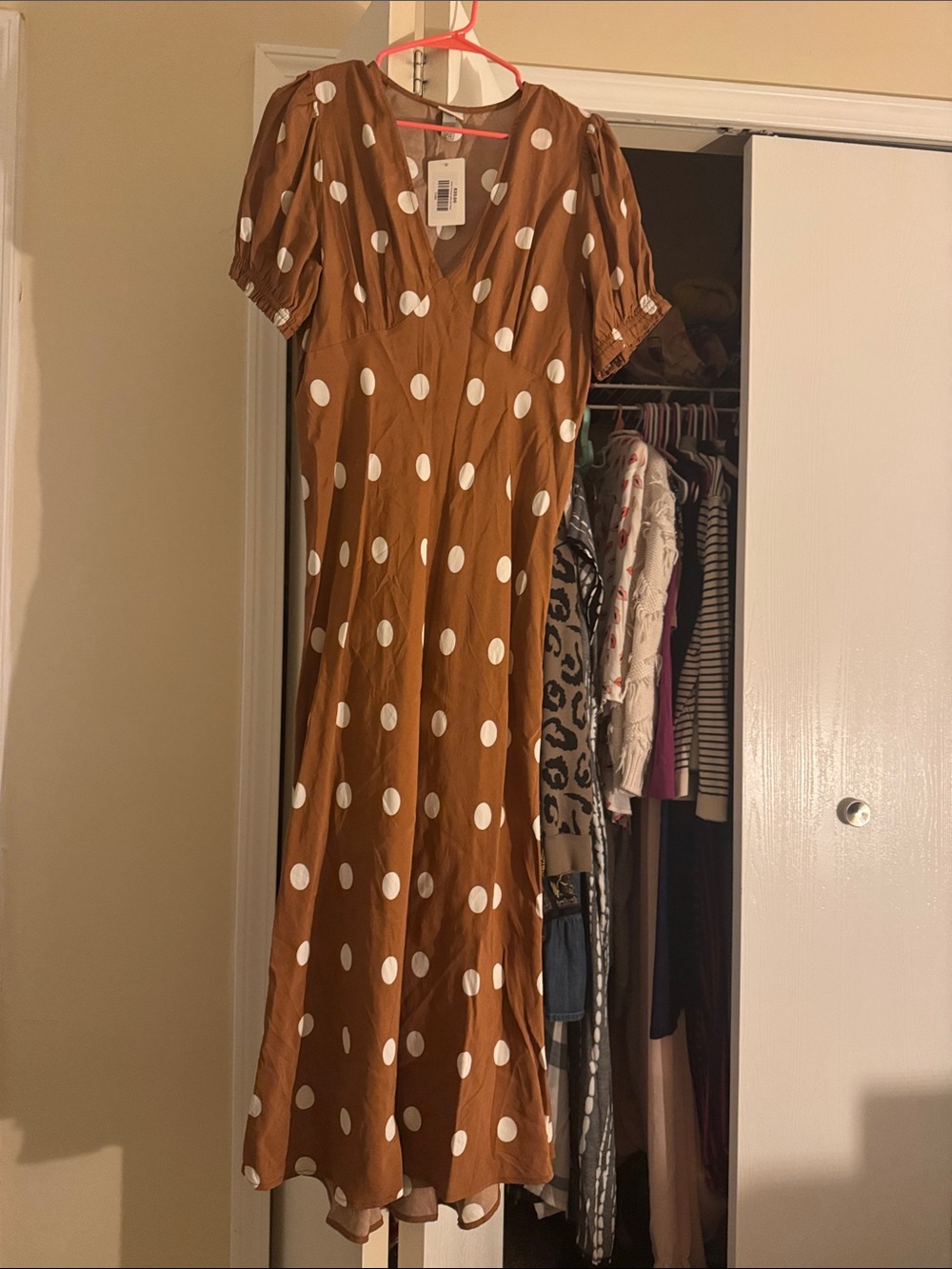 Polka Dot Midi Dress - pretty woman Brown with White Dots